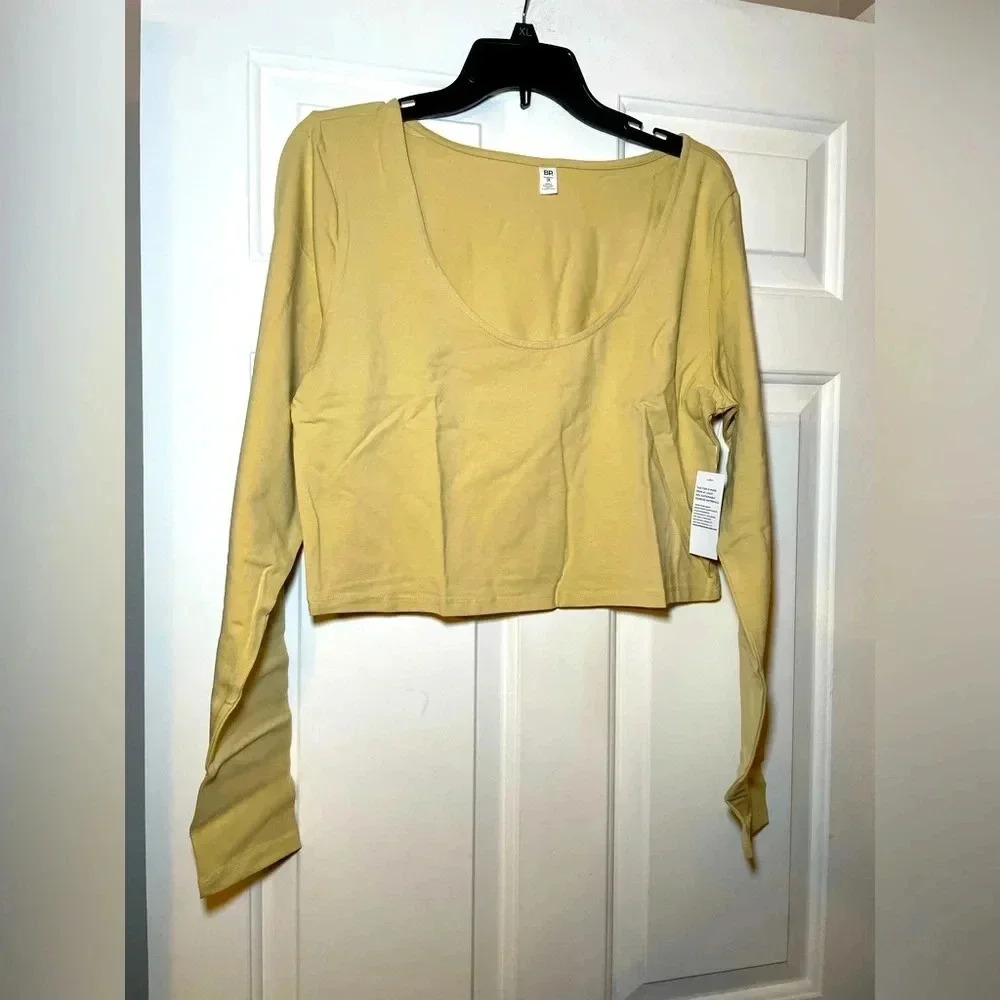 BP Nordstrom Crop Top Long Sleeve Stretch Tan Women’s Size 1X NEW Organic Cotton